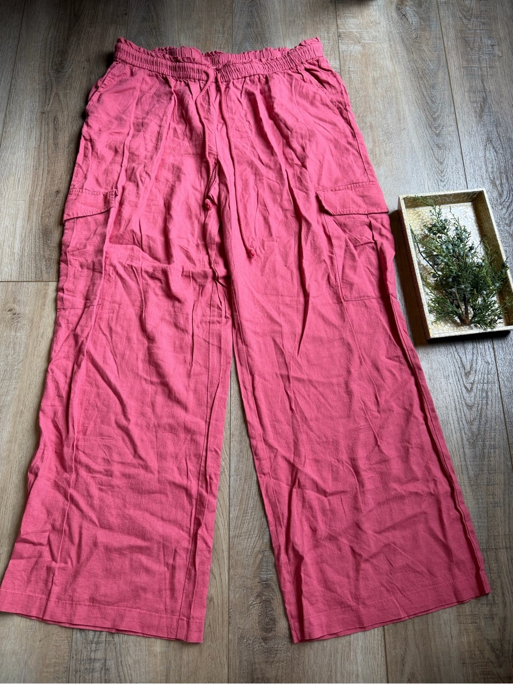Peace Love World Wide-Leg Cargo Pants in Coral Pink